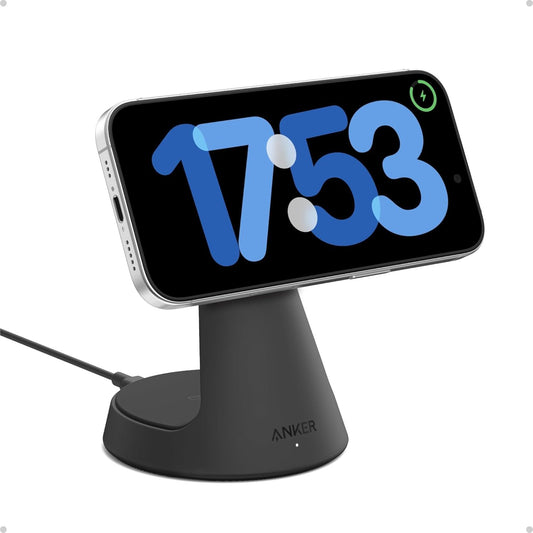 Anker MagSafe Compatible 2-in-1 Charging Stand, iPhone 16 Wireless Charger, Qi2 Certified 15W Ultra-Fast, Adjustable and Super Strong, for iPhone 16/15/14/13/12 Series, AirPods (Charger Not Included)