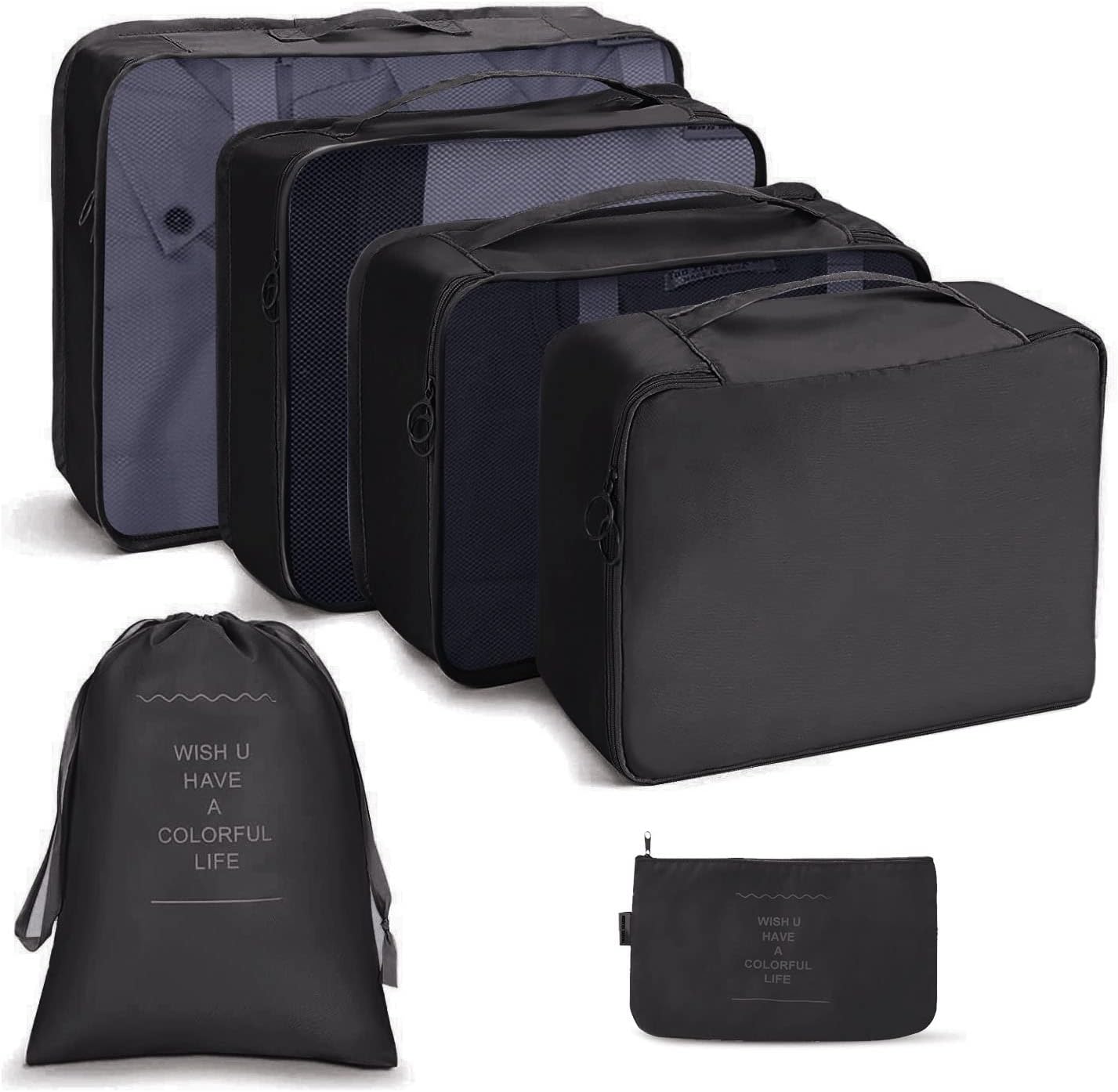 OSDUE Luggage Organizer, 6 Pieces Travel Cube System, Separators Travel Pouches, Travel Organizers, Clothing Underwear Footwear Organizers Sacks Storage Suitcase Set, Black-6pcs