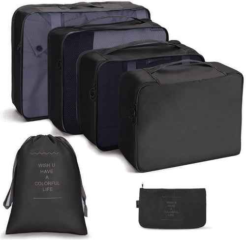 OSDUE Luggage Organizer, 6 Pieces Travel Cube System, Separators Travel Pouches, Travel Organizers, Clothing Underwear Footwear Organizers Sacks Storage Suitcase Set, Black-6pcs