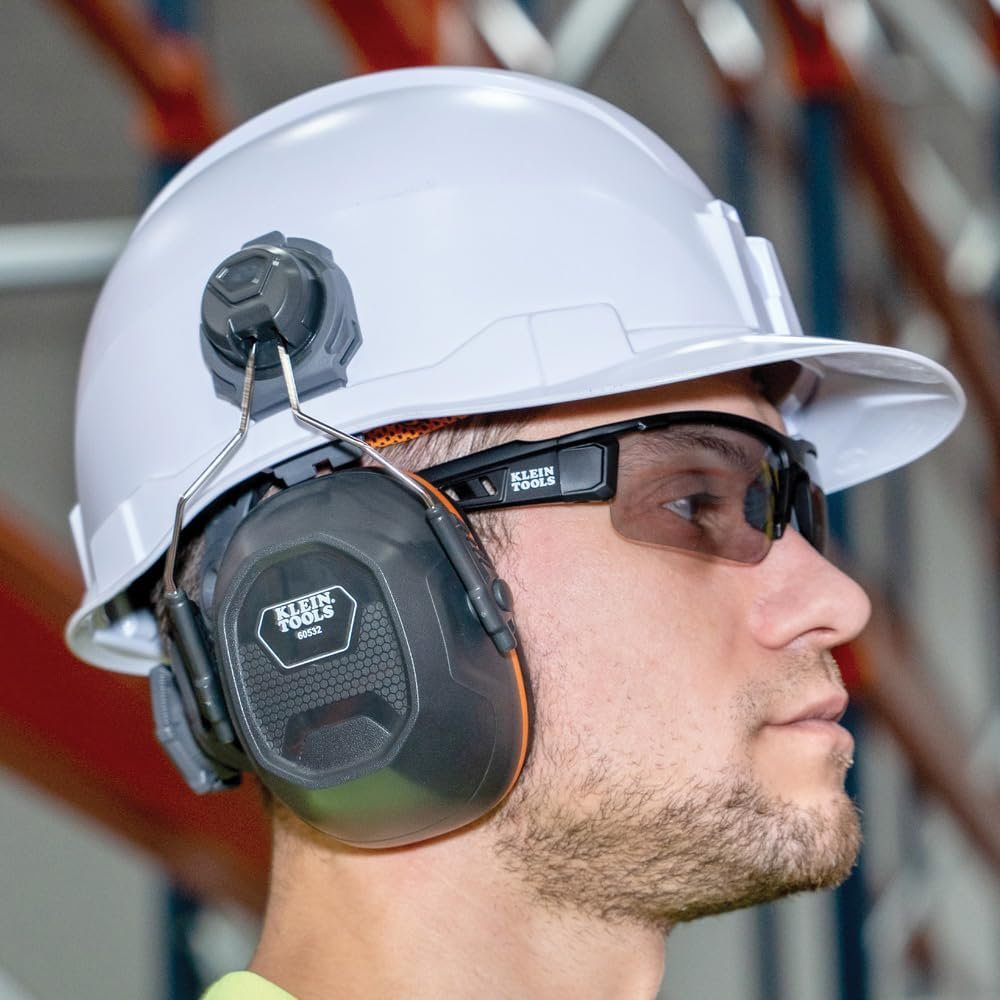 Klein Tools 60532 Ear Muffs with Cap and Safety Helmet Hard Hat Attachment, 26dB NRR for Construction, Manufacturing, Maintenance