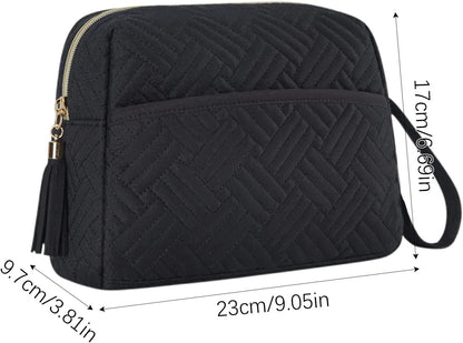 Large Capacity Makeup Bag, Waterproof Cosmetic Organizer with Strap, Travel Toiletries Pouch for Beauty Necessities, Brushes, Accessories, and Daily Use, Black, Please refer to description