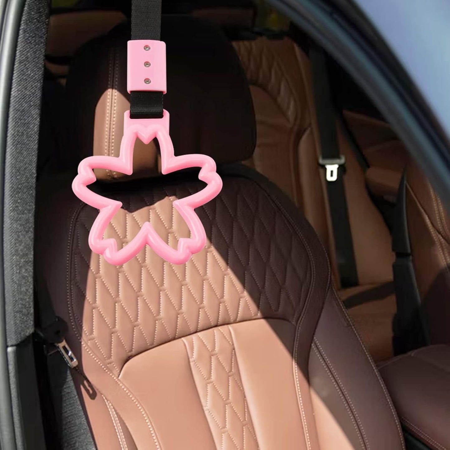 Bnapott 2 Pieces Car Handle Ring, Sakura Shaped Handle Hand Strap for Subway Train Bus, Car Exterior Accessories and Rear Bumper Warning Ring(Pink)
