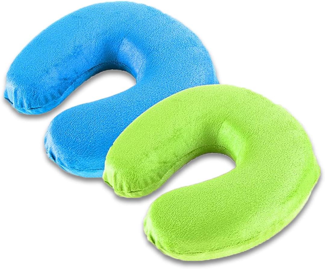 [2PCS] Swosh Travel in Comfort with 2 Pcs Memory Foam Neck Pillow, 28 x 28 x 10cm - Removable Cover, Comfortable, Blue and Green