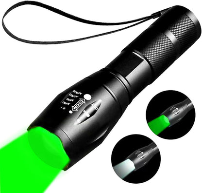 YZYOE Two-in-one Flashlight with White Light and Green Light，Green Flashlight Rechargeable， Outdoors Zoom Green Tactical Flashlight ，2 Modes.
