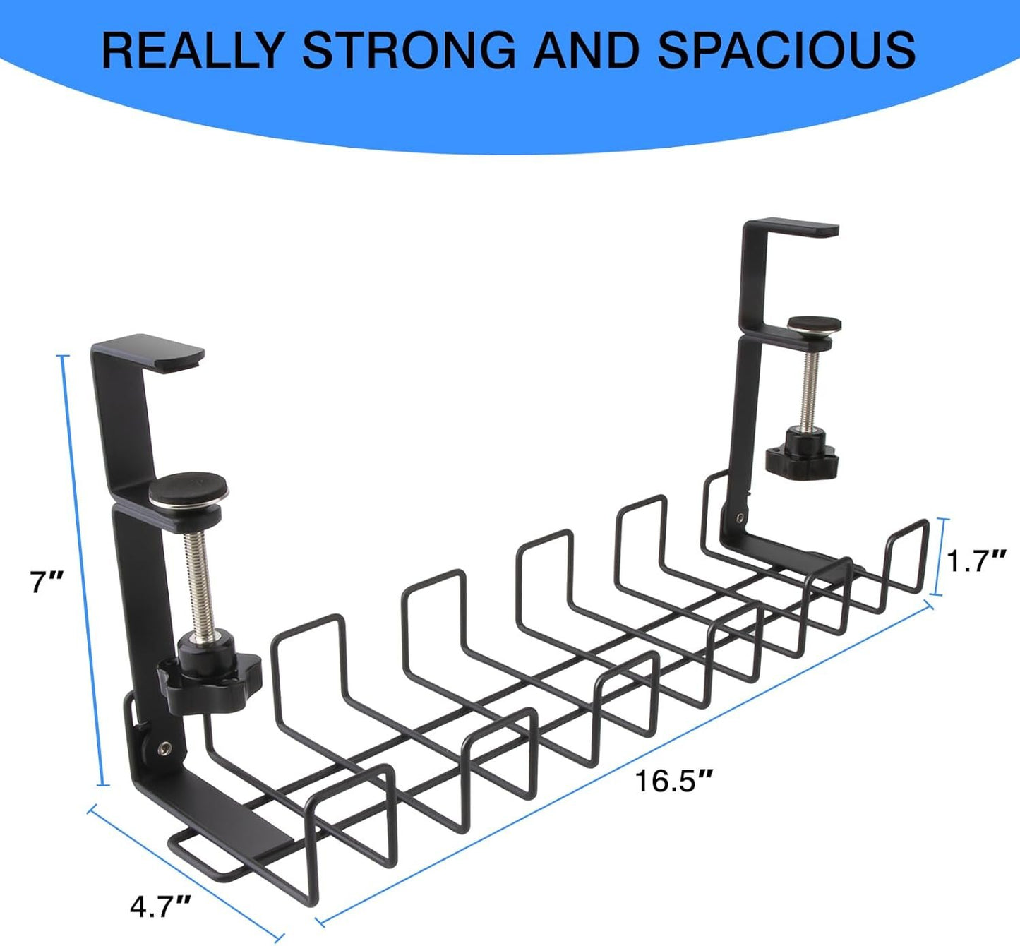 Qshare Under Desk Cable Management Tray,16.5" No-Drill Under Desk Cable Organizer for Wire Management Desk Cable Rack for Office and Home