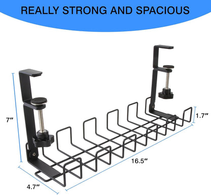 Qshare Under Desk Cable Management Tray,16.5" No-Drill Under Desk Cable Organizer for Wire Management Desk Cable Rack for Office and Home