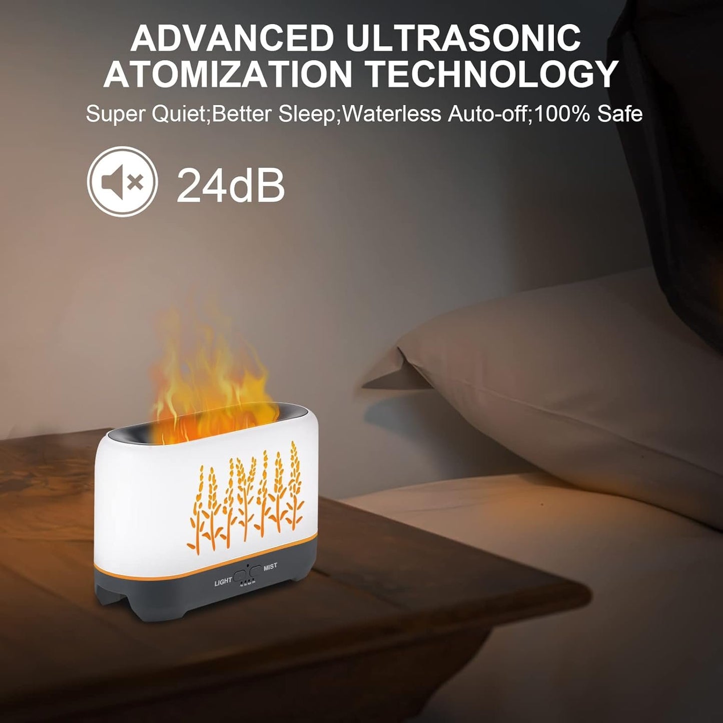 NEWYID Essential Oil Diffuser, 240ml Ultrasonic Flame Oil Diffuser, 3 Mist Mode 4 Timer Up to 12H of Continuous Aroma Waterless Auto-Off Aromatherapy Diffuser for Home Office
