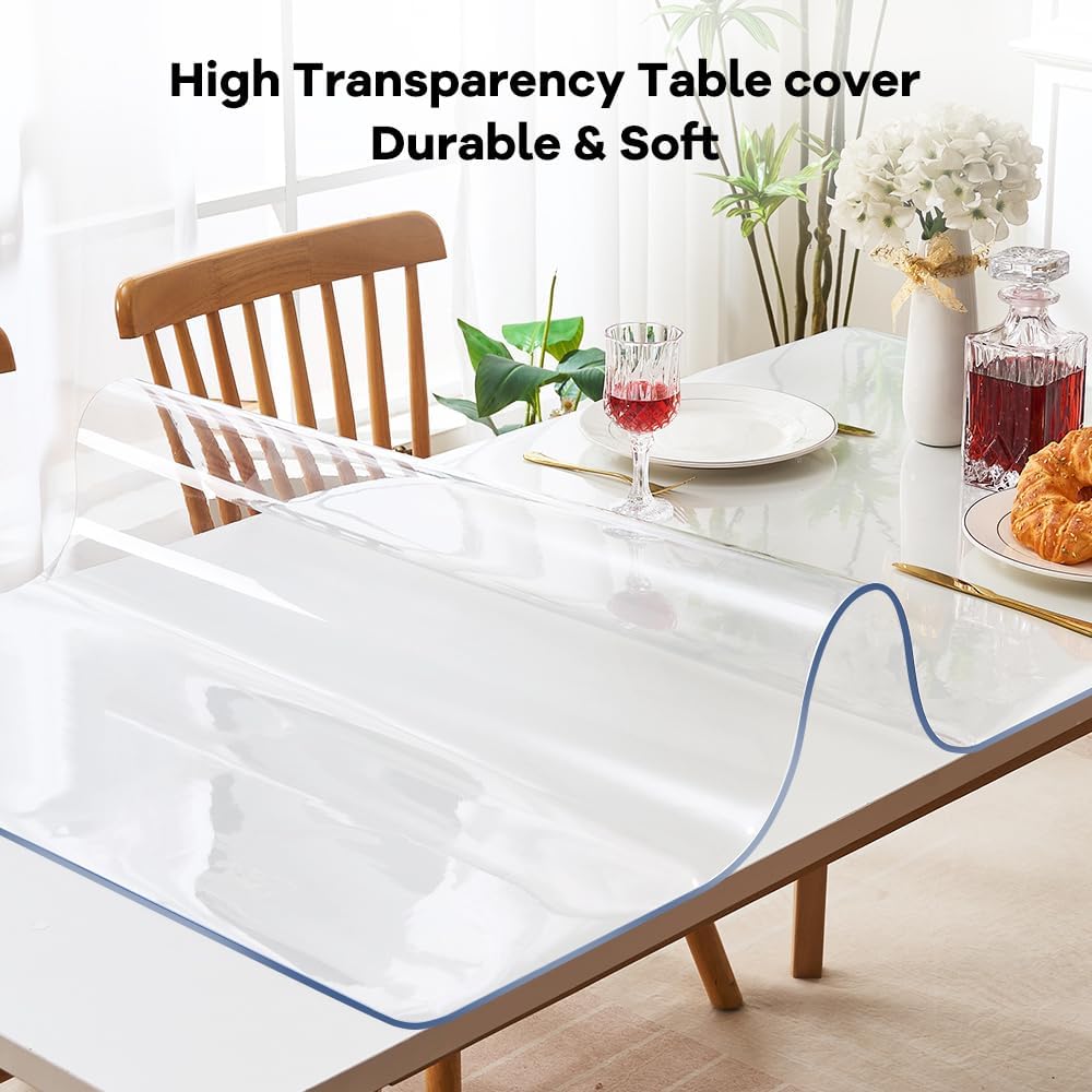 Thick Vinyl Clear Table Cover PVC Mat Pad Plastic Tablecloth 42x64 in Dining Living Room Party Table Top Protector Heavy Duty Easy Clean