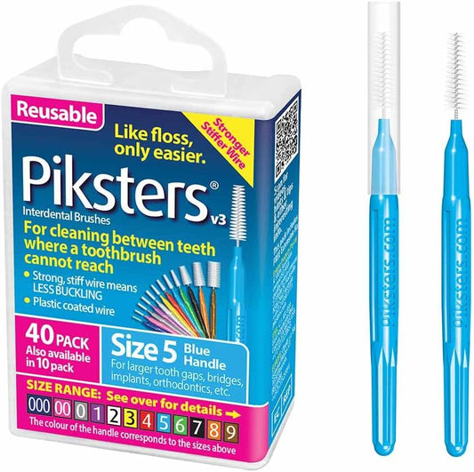 Piksters Pennelli interdentale per gatti - per lavarsi i denti (40 Pack, Size 5 (Blue))