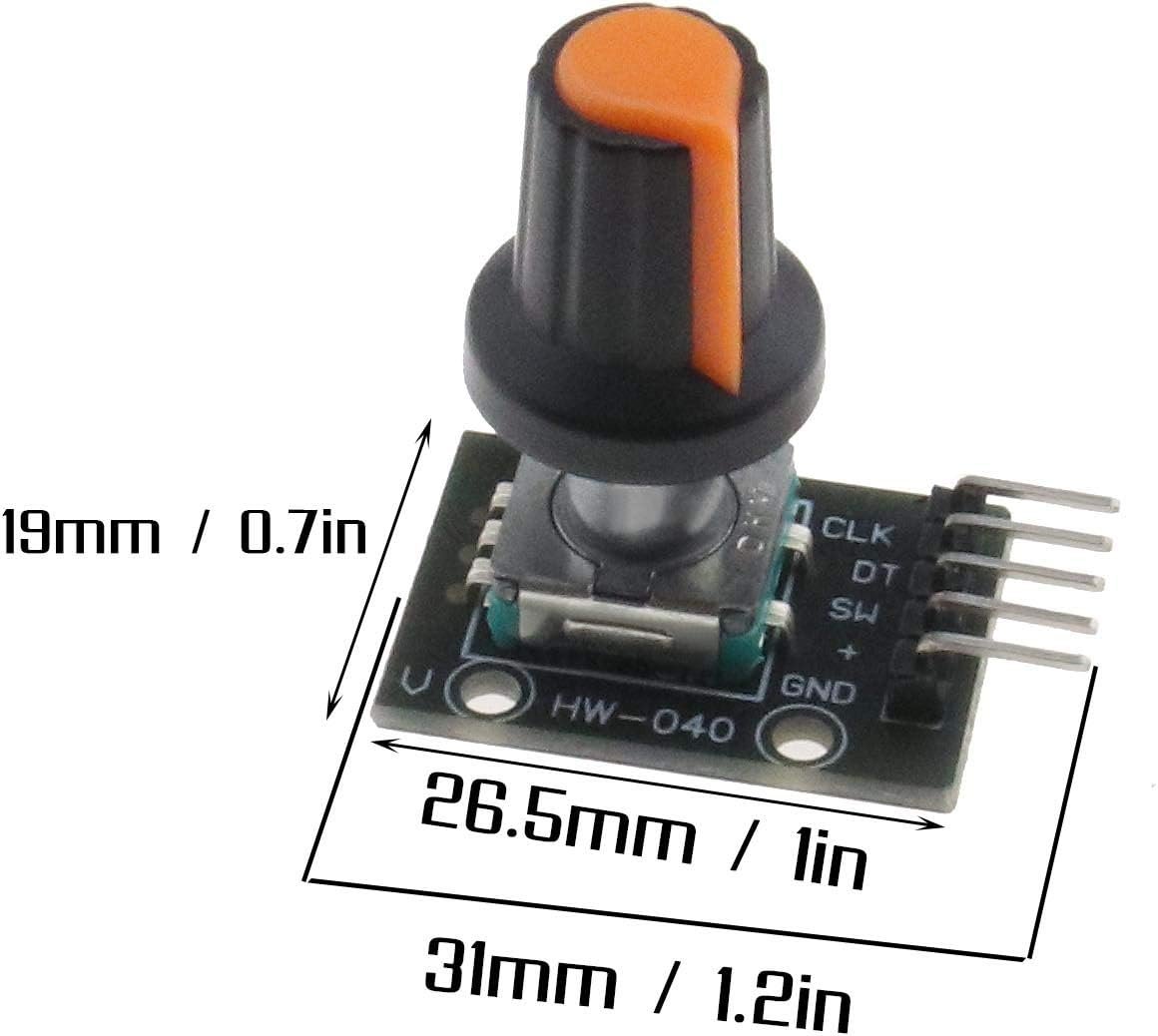 EMSea KY-040 360 Degree Rotary Encoder Module Brick Sensor Development Board with Knob Button Cap 5V 20 Pulse Circle 5 Pack