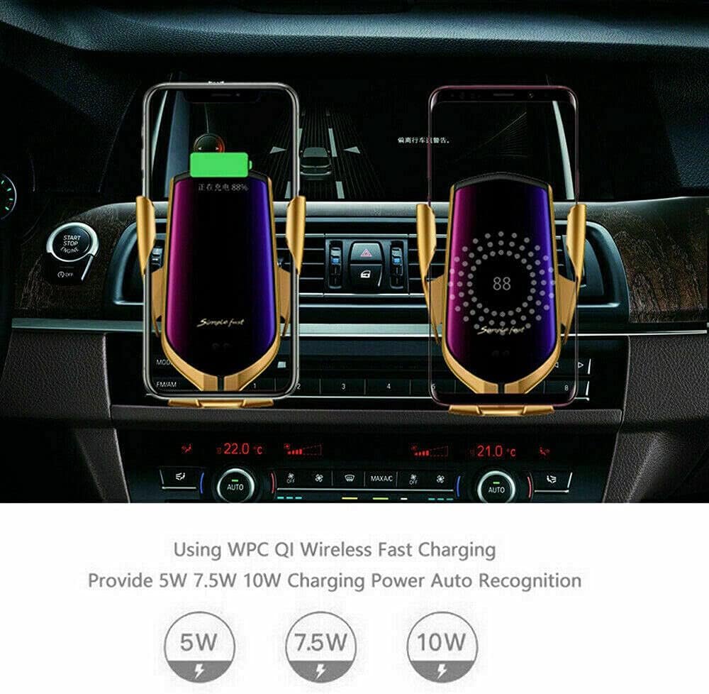 Qi Wireless Charger Car Mount Phone Holder Rack Automatic Clamping Smart Sensor (Black)