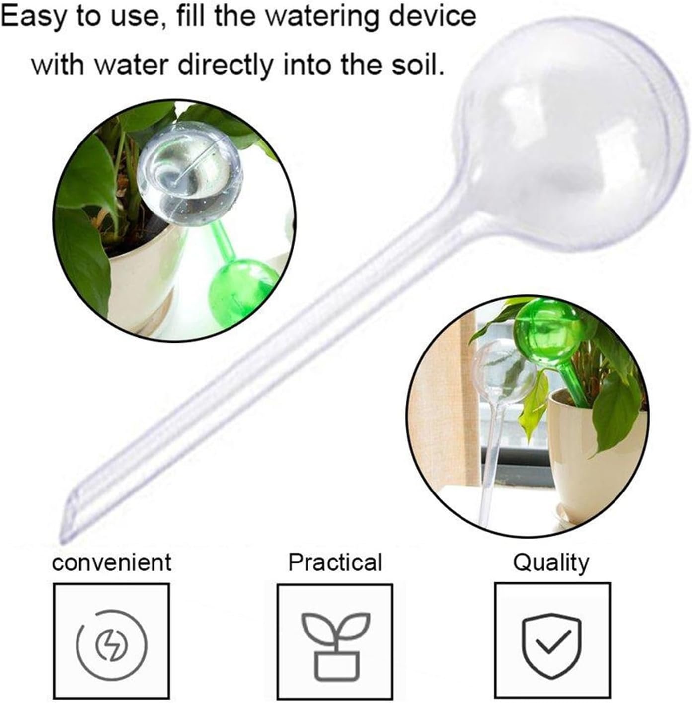 2pcs Plant Watering Bulbs,Decorative Glass Self Watering Planter Insert Devices, Efficient Self-Watering Globes for Indoor & Outdoor Plants (H9 x D2.8, Circle)