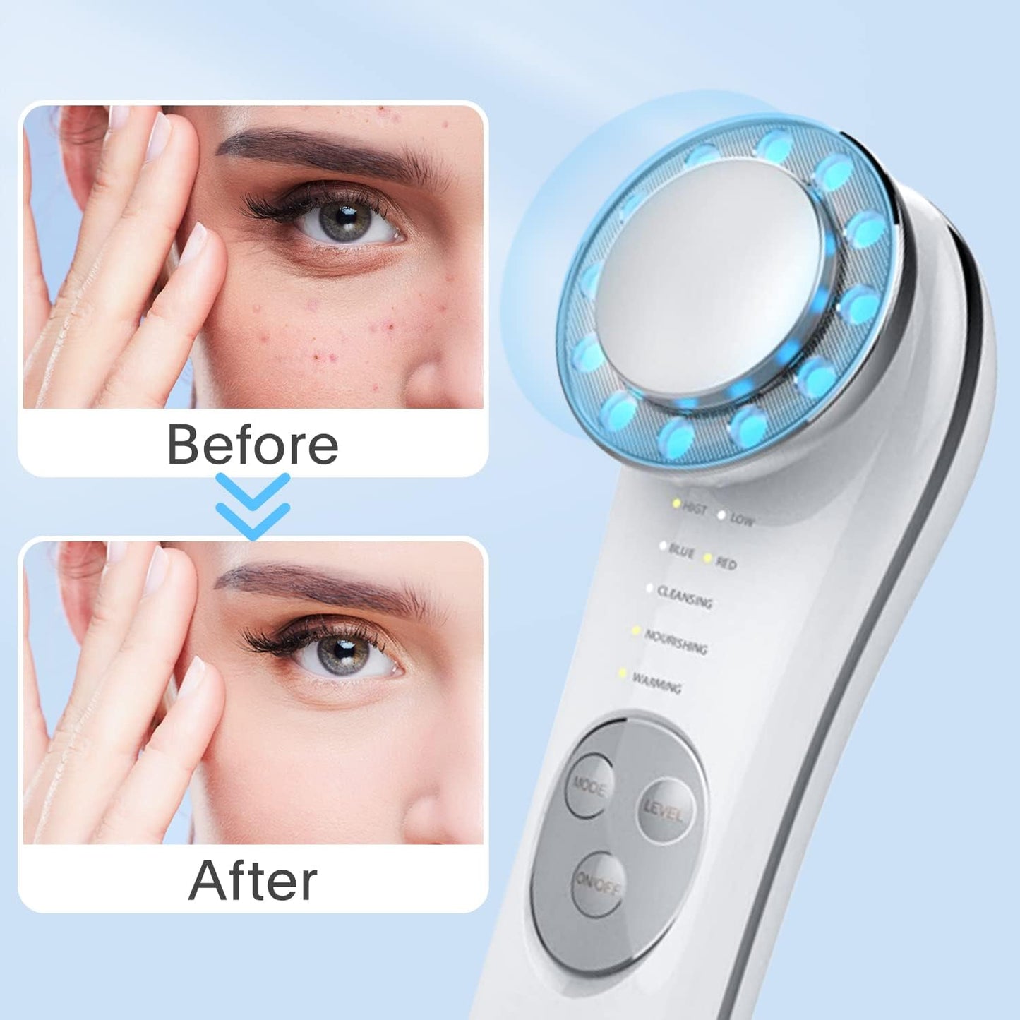 Houzzi Facial Massager, Skin Care Tools 7 in 1 High Frequency Facial Machine, Skin Care Galvanic Facial Machine, Off-white