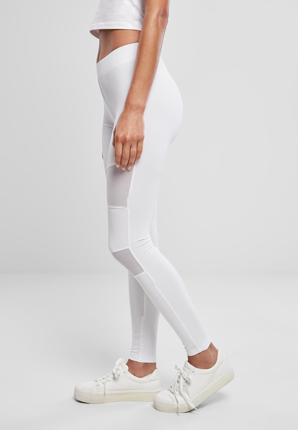 Urban Classics Women's High Waist Stretch Mesh Leggings with Regular Fit and Tapered Leg