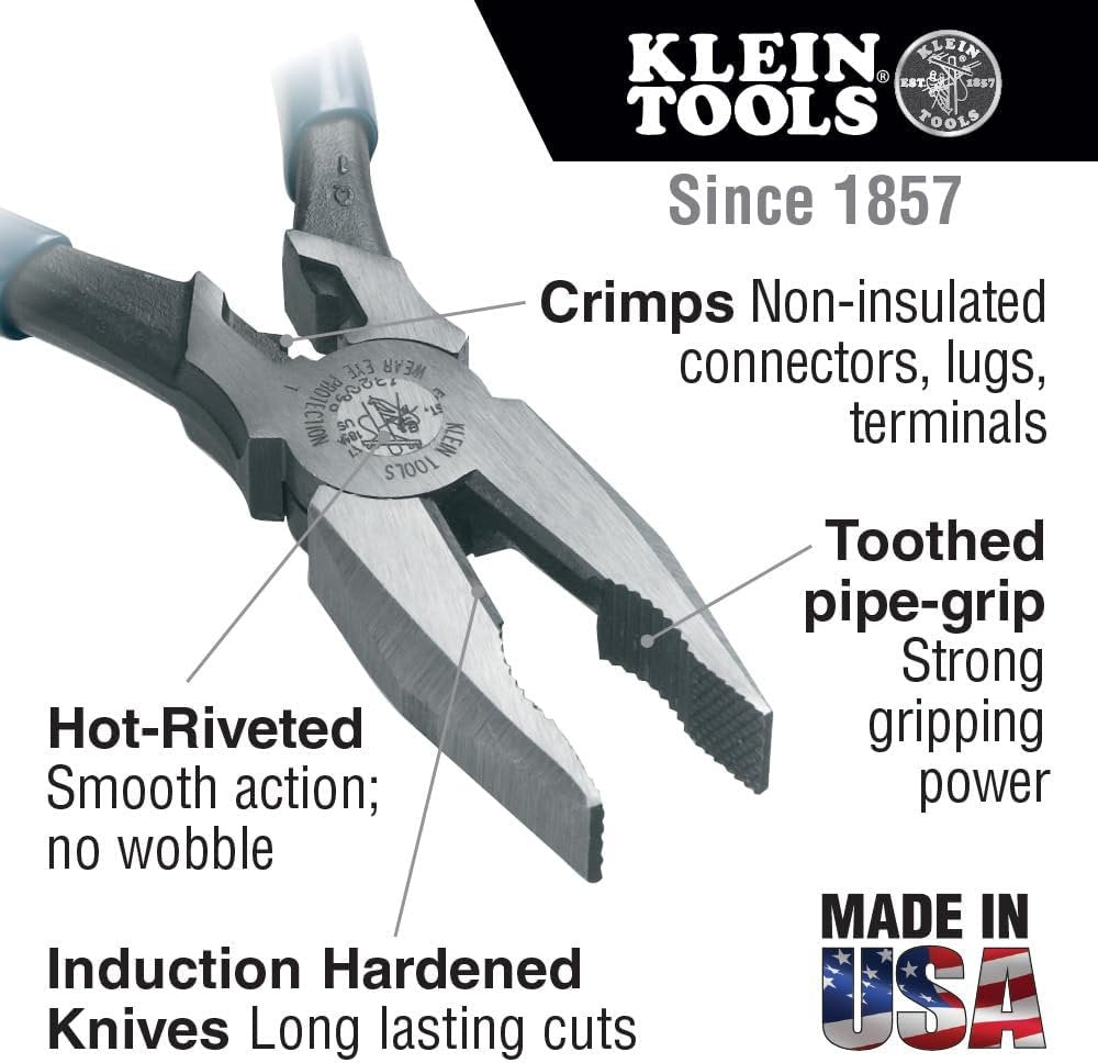 Klein Tools Journeyman Universal Combination Pliers, Crimping die Behind Hinge for Superior Leverage, J12098