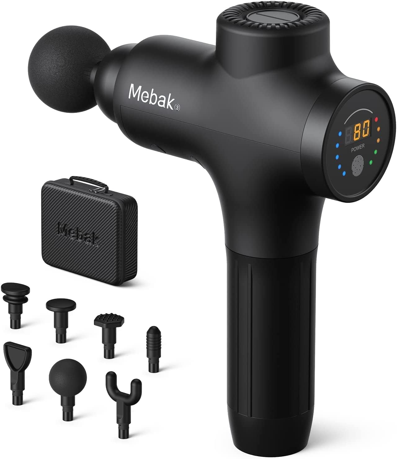 Mebak 3 Professional Muscle Massage Gun Massage Gun Deep Tissue Body Pain Relief Electric Silent Massager 3200RPM 7 Head 5 Speed 12 mm Width