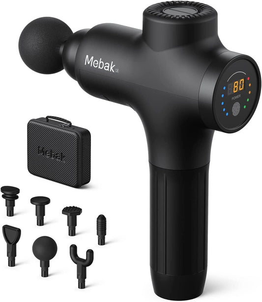 Mebak 3 Professional Muscle Massage Gun Massage Gun Deep Tissue Body Pain Relief Electric Silent Massager 3200RPM 7 Head 5 Speed 12 mm Width
