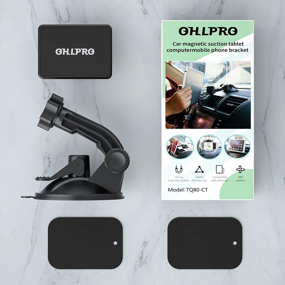 OHLPRO Magnetic Mobile Phone and Tablet Car Holder, 360° Rotation Universal Dashboard/Windscreen Magnetic 6 Strong Magnets, for 4 to 10 Inch Tablets and All Mobile Phones