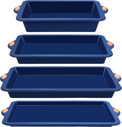 To encounter Silicone Baking Pans Set, 4 Pieces Nonstick Bakeware Set with Baking Pans, Baking Sheets, Cookie Sheets, Cake Pan with Metal Reinforced Frame More Strength, Navy Blue