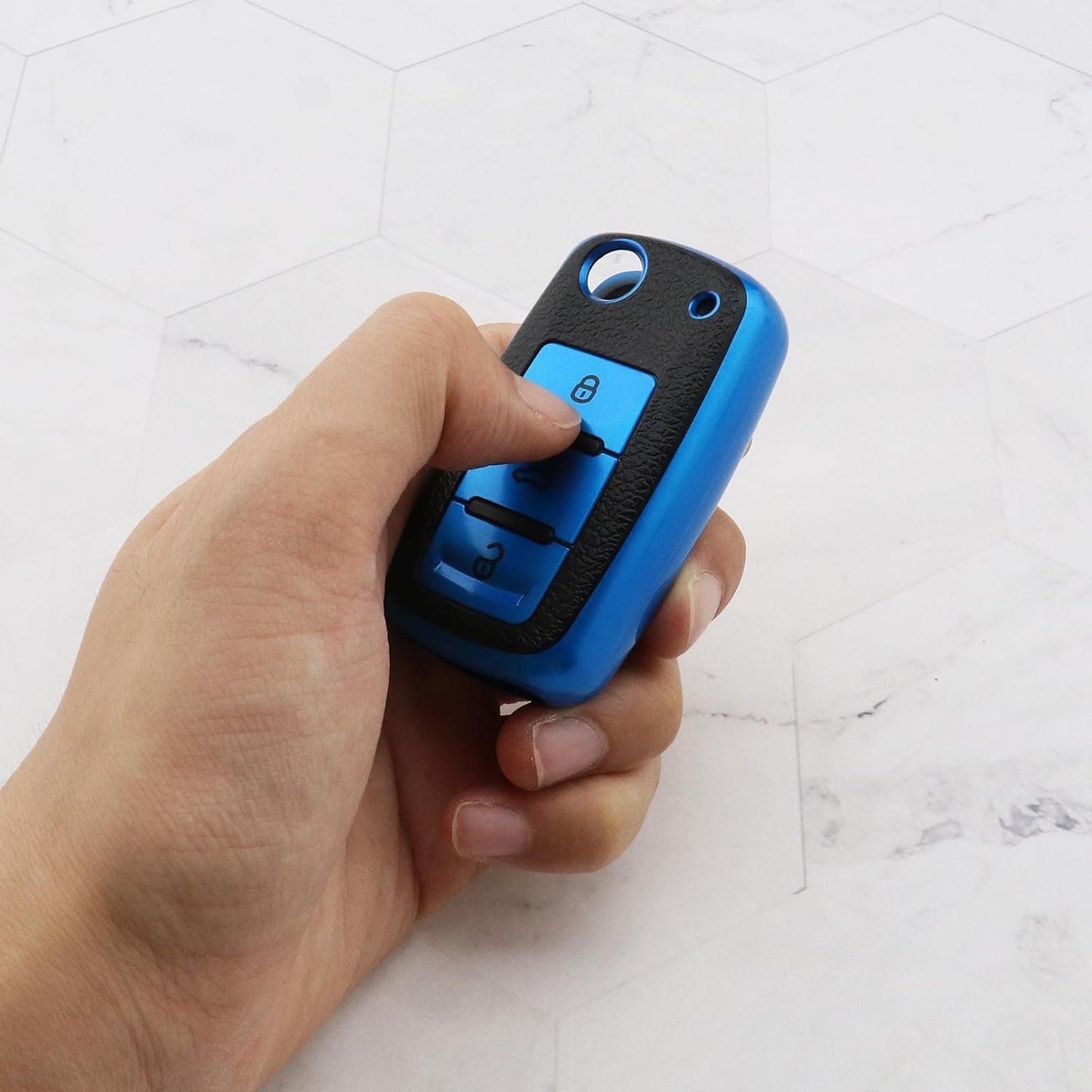 SING F LTD 3 Button Remote Car Key Case Shell Cover Flip Folding Key Protector Compatible with Altea Alhambra Fabia Citigo Automotive Interior Accessories Blue TPU