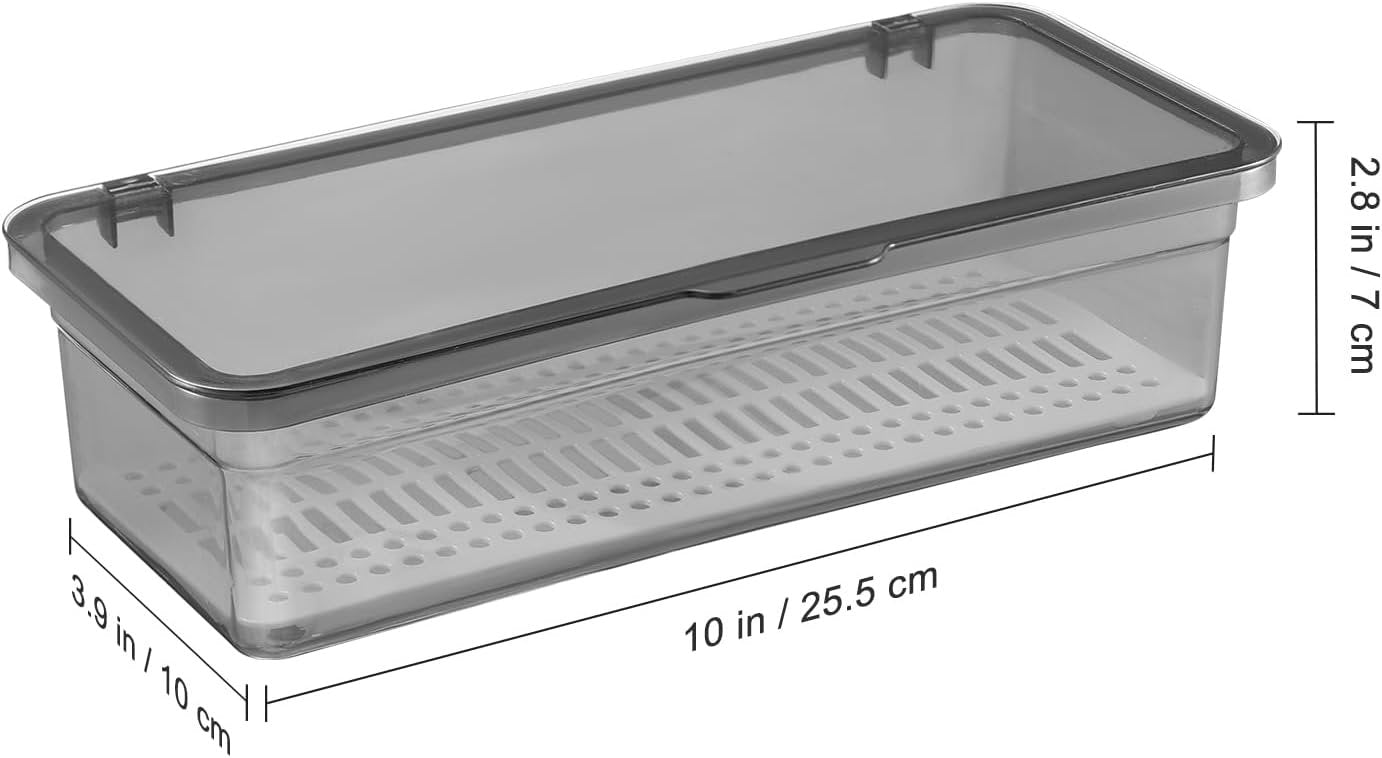 Flatware Tray Kitchen Drawer Organizer with Lid and Drainer- Plastic Kitchen Cutlery Tray and Utensil Storage Container with Cover- - Dinnerware Holder