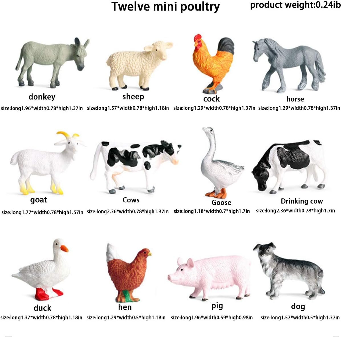 Farm Animals Toys Statues , Mini Realistic Simulation Plastic Learning Educational Playset Party Favors Bath Toys Cupcake Toppers 12 Animal Statues Horse, Dog, Pig, Cow, Chicken, Duck, Goose Toy