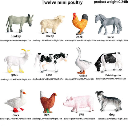 Farm Animals Toys Statues , Mini Realistic Simulation Plastic Learning Educational Playset Party Favors Bath Toys Cupcake Toppers 12 Animal Statues Horse, Dog, Pig, Cow, Chicken, Duck, Goose Toy
