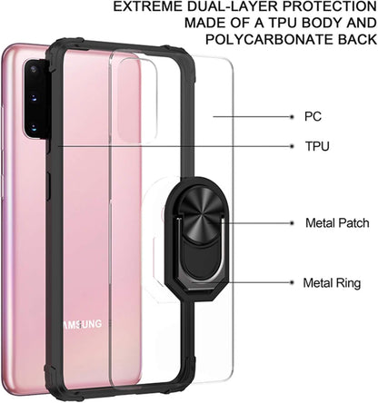 Cavor for Samsung S20 Ultra Case,for Samsung Galaxy S20 Ultra 5G Case,Clear PC Case TPU Bumper Protective Cover 360°Rotation Ring Holder Kickstand [Work with Magnetic Car Mount] (6.9")-Red