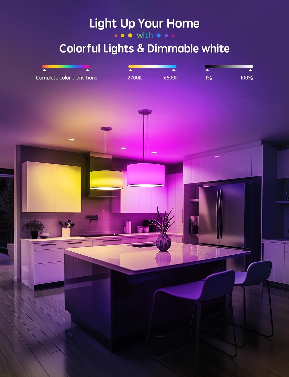 HIFILUZ Smart Light Bulbs 8 Pack, Work with Alexa and Google Assistant, LED Light Bulbs Color Changing with Timer, Bluetooth Music Sync, WiFi Bulbs with APP