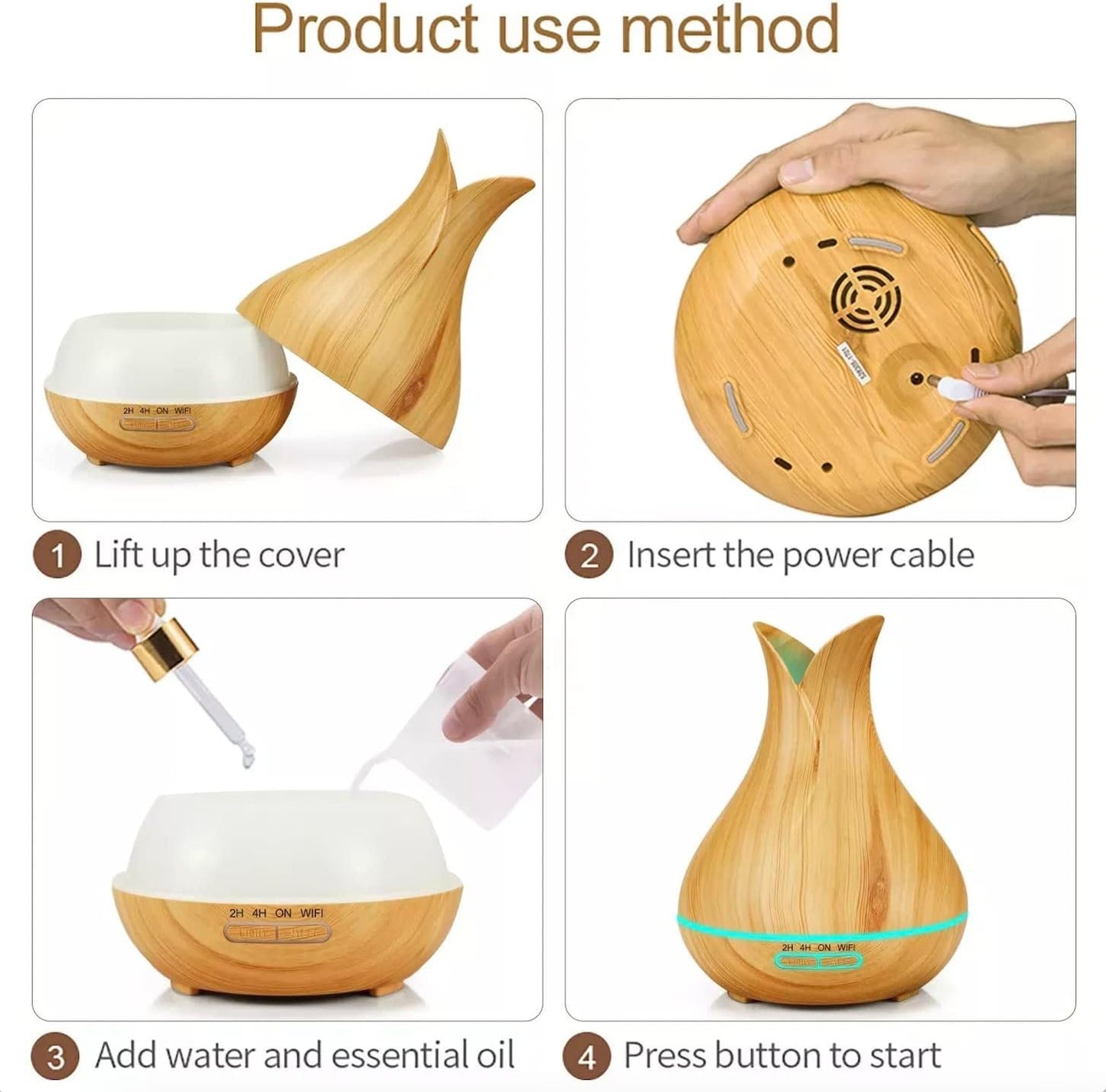 Large Vase 500mL Ultrasonic Aromatherapy Essential Oil Diffuser by BELLADDY INC – Remote Control, Auto Shutoff, Wood Grain, Cool Mist Air, Home Office Spa, Quiet (Dark Wood)