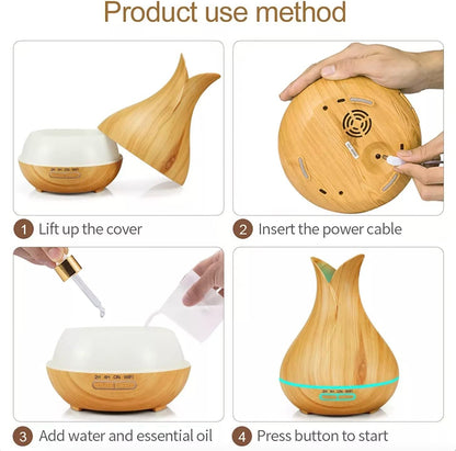 Large Vase 500mL Ultrasonic Aromatherapy Essential Oil Diffuser by BELLADDY INC – Remote Control, Auto Shutoff, Wood Grain, Cool Mist Air, Home Office Spa, Quiet (Dark Wood)