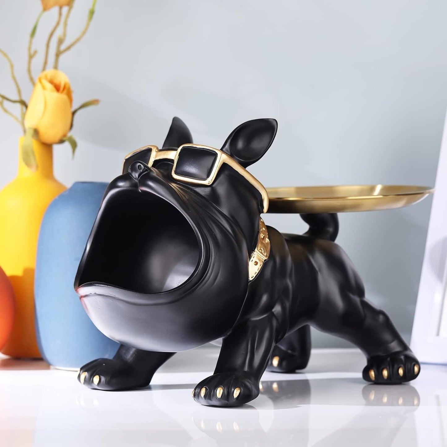 Bulldog Tray Statue Storage Tray Keychain Candy Jewelry Tray Suitable for Home Decor,Modern Art,Dining Table,Small Items Tray