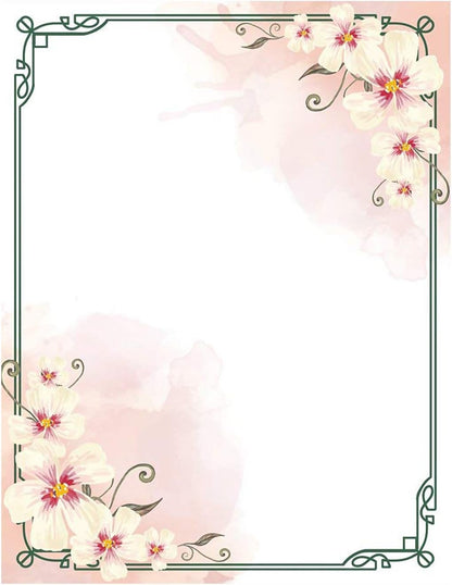 100 Stationery Writing Paper, with Cute Floral Designs Perfect for Notes or Letter Writing - White Orchids