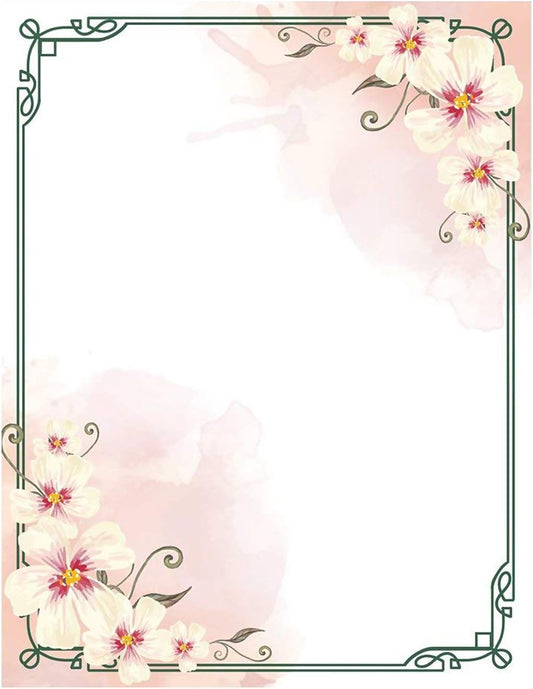 100 Stationery Writing Paper, with Cute Floral Designs Perfect for Notes or Letter Writing - White Orchids