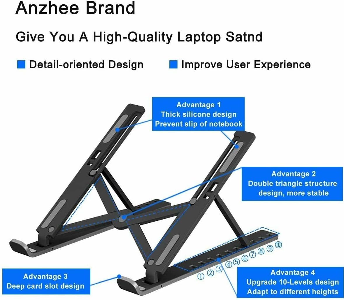 Adjustable Folding Cooling Laptop Stand Notebook Bracket Portable Tablet Holder (Black)