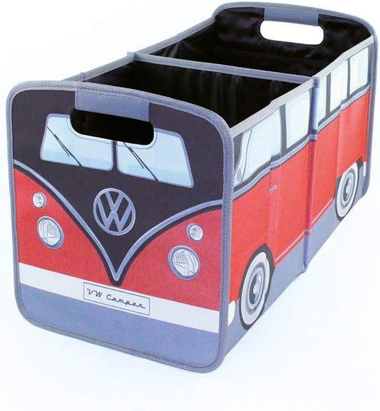 BRISA VW Collection - Volkswagen Foldable Storage Trunk Box Bag for Grocery Shopping in VW T1 Bus Campervan Shape (Classic Bus/Red & Black)