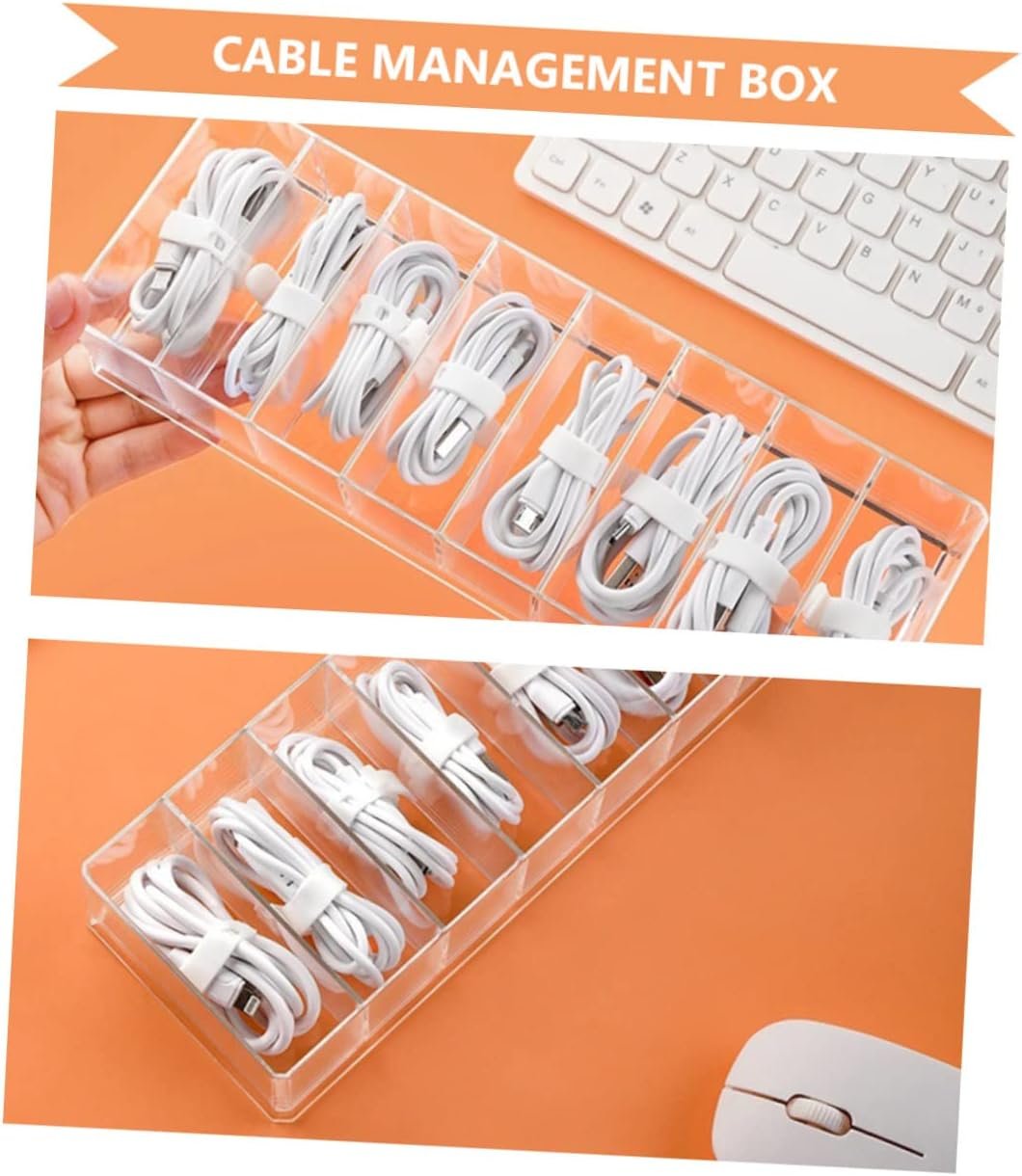 SWOOMEY 1Pc Transparent Cable Management Box Compartment Organizer for Data Cables USB Wires Chargers Desktop Storage for Neat Tidy Workspaces