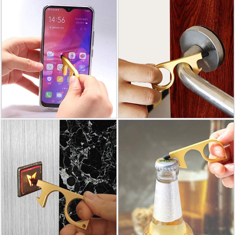Silver EDC Door Opener with Keychain Contactless Open Tool No Touch Key Safety Tool for Touchscreen Outdoor Public Door Handle
