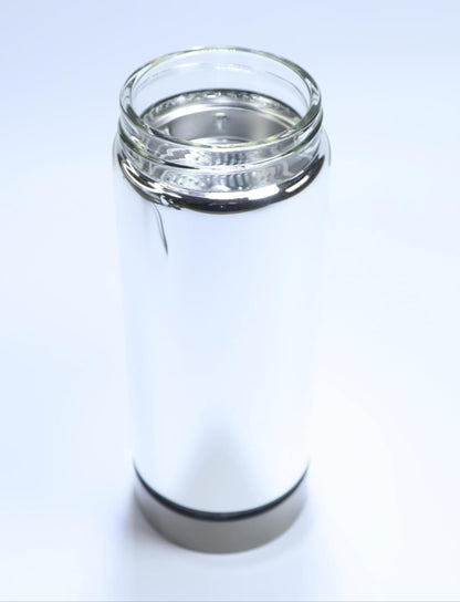 16.9oz/480ml Vacuum Insulated Glass Bottle, Drinking Cup，glass lined thermos， Borosilicate glass body,Glass liner inside(Blue Lid)