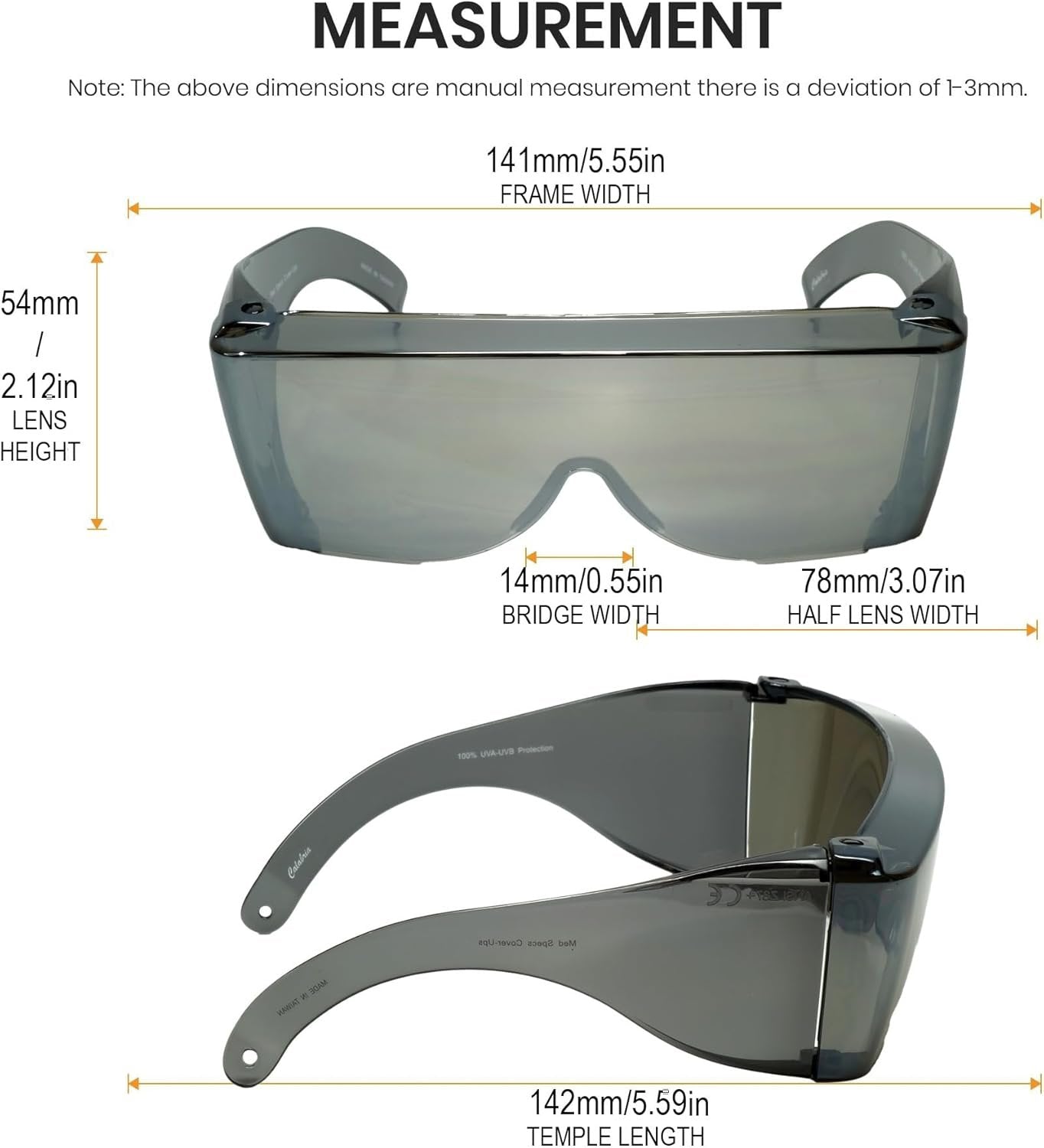 Calabria 3000 Fit Over Safety Glasses Fitover Prescription Eyewear Silver Mirror Men Women Wrap Around Tinted Anti Fog Glare