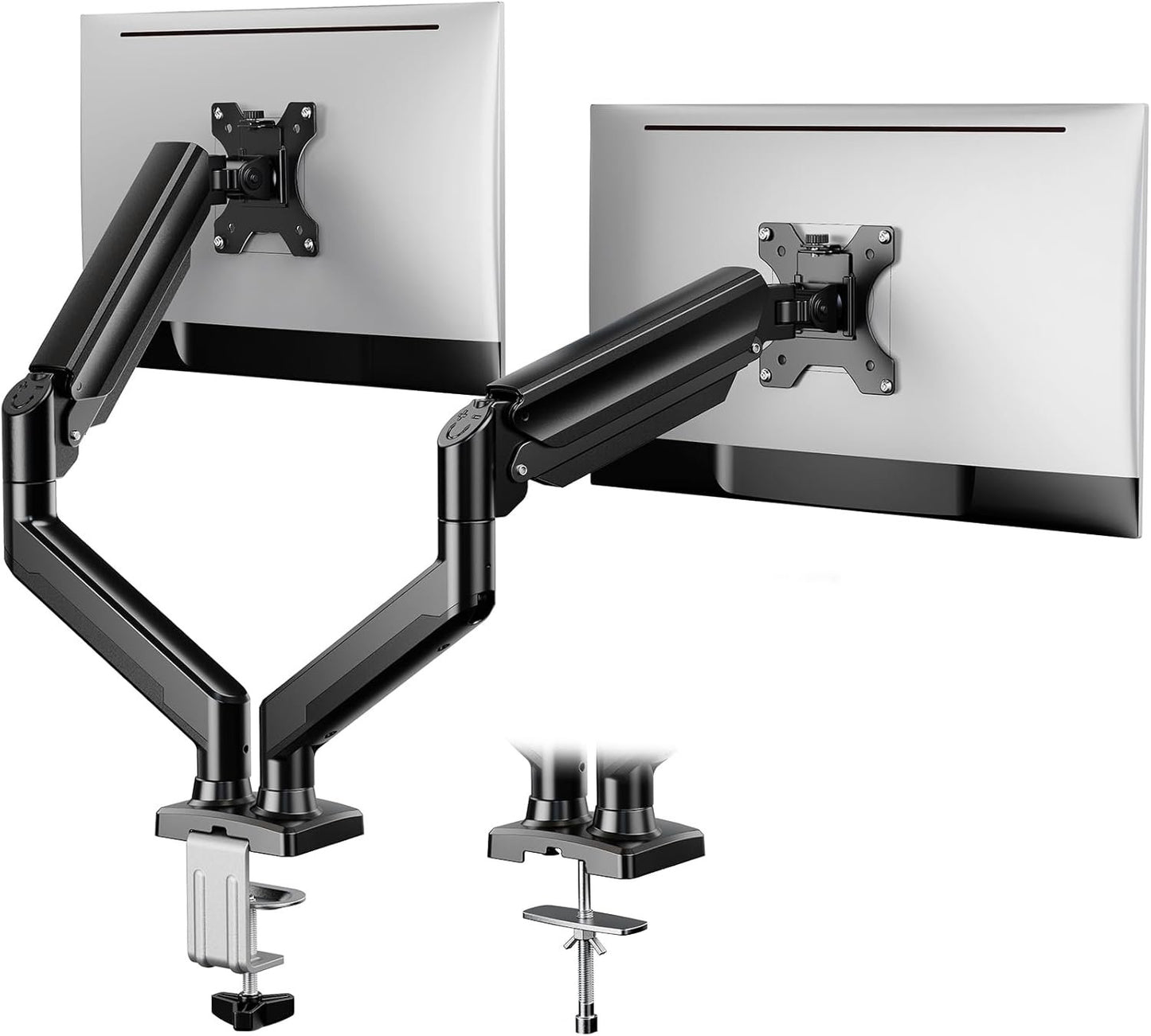 ErGear Dual Monitor Mount, Gas Spring Arm for 17"-32" Screens, Max 22 lbs Each, VESA 75/100mm, Adjustable Height, 180° Swivel, Tilt, 360° Rotation, Sturdy Steel for Office Use