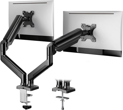 ErGear Dual Monitor Mount, Gas Spring Arm for 17"-32" Screens, Max 22 lbs Each, VESA 75/100mm, Adjustable Height, 180° Swivel, Tilt, 360° Rotation, Sturdy Steel for Office Use