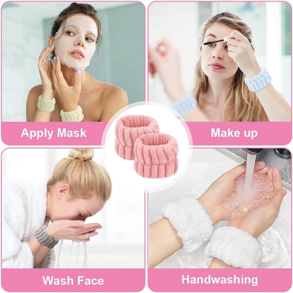 AOOWU Elastic Spa Wrist, 6 Pairs Face Wash Absorbent Bracelets Coral Fleece Bracelets, Makeup Bracelet Face Wash Bracelets for Spa Yoga Make-up