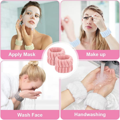 AOOWU Elastic Spa Wrist, 6 Pairs Face Wash Absorbent Bracelets Coral Fleece Bracelets, Makeup Bracelet Face Wash Bracelets for Spa Yoga Make-up