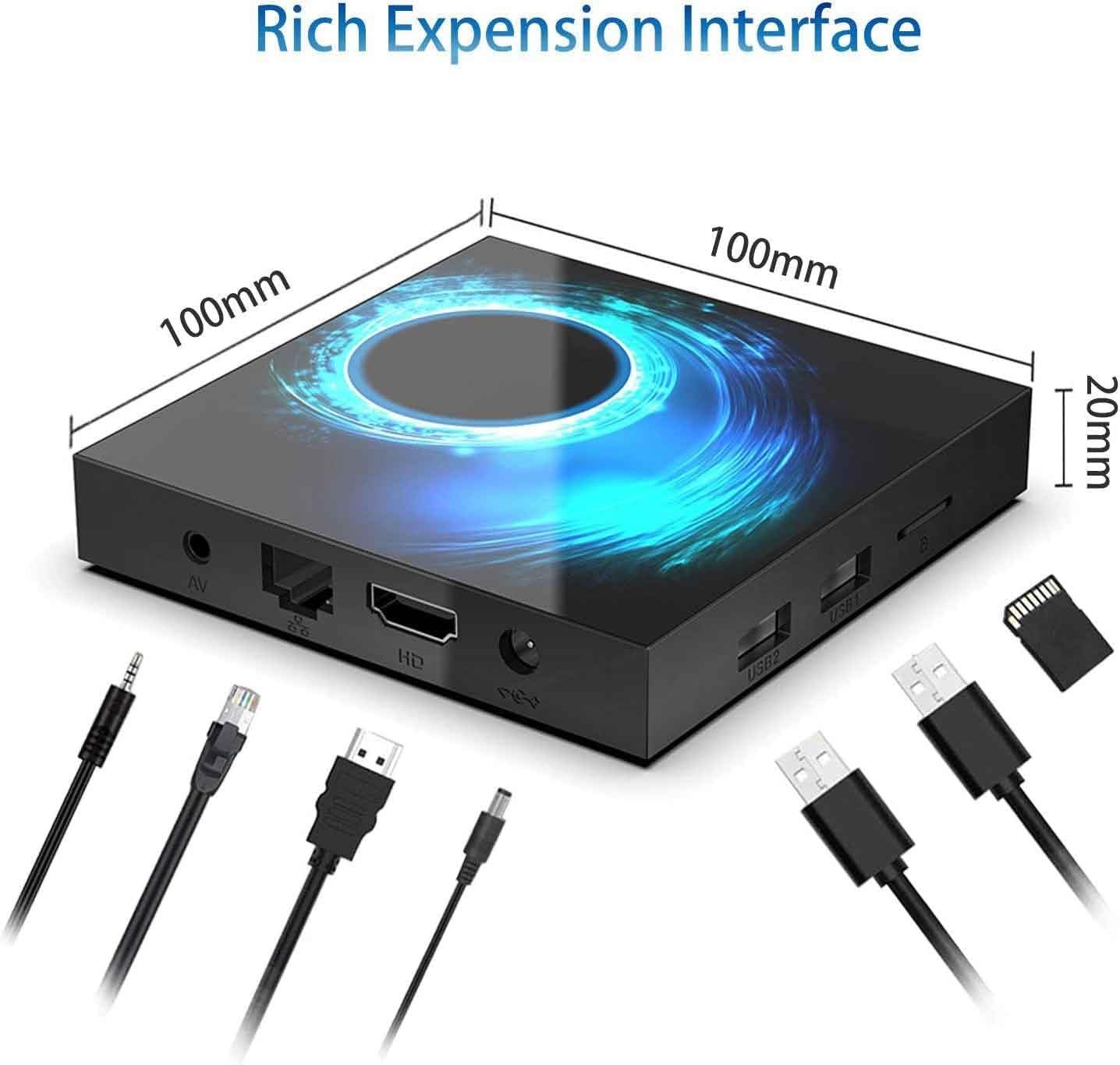 Android TV Box 4GB RAM 64GB ROM Quad-Core 4K 6K HD TV Box Android 10.0 Dual-Band WiFi 2.4G/5G Ethernet Bluetooth5.0 H.265 3D 6K Video Smart Box for TV 2024