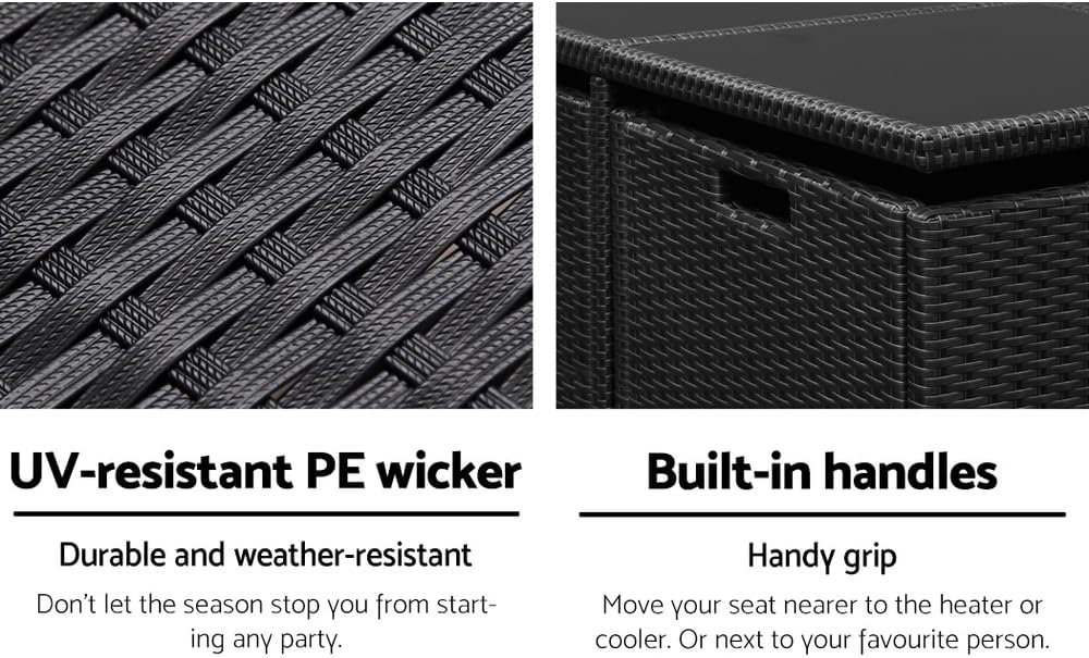 Gardeon Outdoor Dining Set 5pcs Rattan Wicker Lounge Setting Table and Chairs, Patio Conversation Sets Furniture Garden Backyard, Weather-Resistant Cushions Storage Cover Black Glass Tabletop