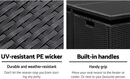 Gardeon Outdoor Dining Set 5pcs Rattan Wicker Lounge Setting Table and Chairs, Patio Conversation Sets Furniture Garden Backyard, Weather-Resistant Cushions Storage Cover Black Glass Tabletop