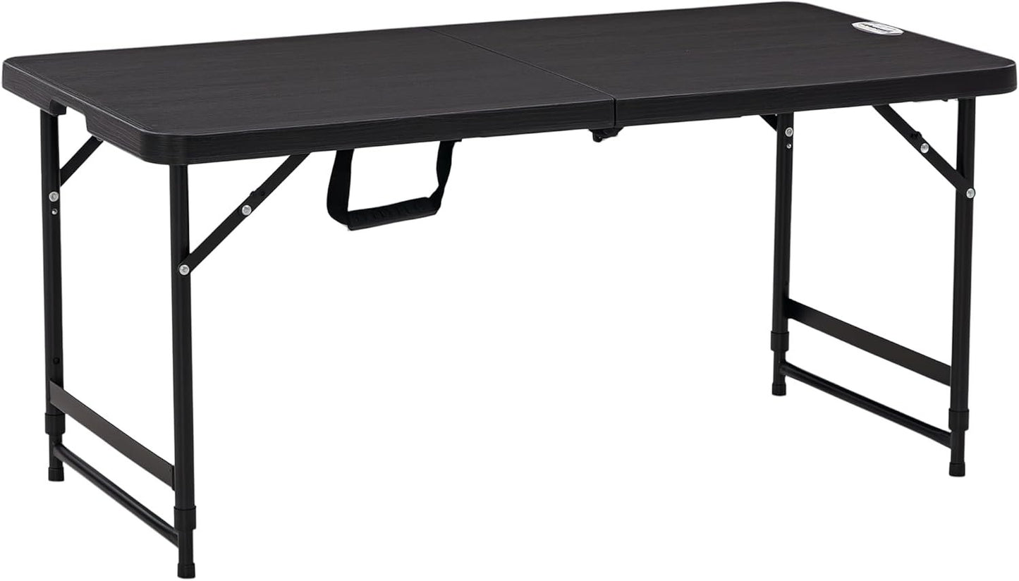 Outsunny 4 FT Folding Outdoor Dining Table for 4, Height Adjustable Rectangular Patio Table with HDPE Tabletop and Steel Frame, Dark Grey