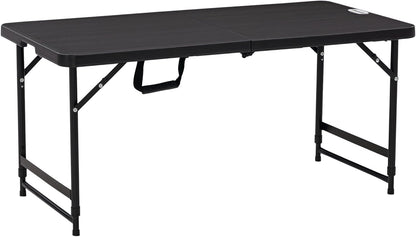 Outsunny 4 FT Folding Outdoor Dining Table for 4, Height Adjustable Rectangular Patio Table with HDPE Tabletop and Steel Frame, Dark Grey