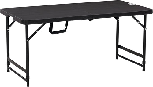 Outsunny 4 FT Folding Outdoor Dining Table for 4, Height Adjustable Rectangular Patio Table with HDPE Tabletop and Steel Frame, Dark Grey